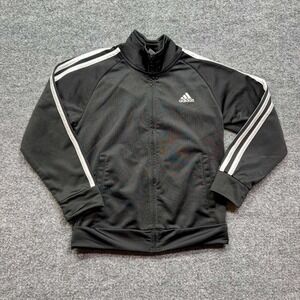 Adidas‎ Track Jacket Kids 6 Black White Stripe Full Zip Athletic Sportswear Top